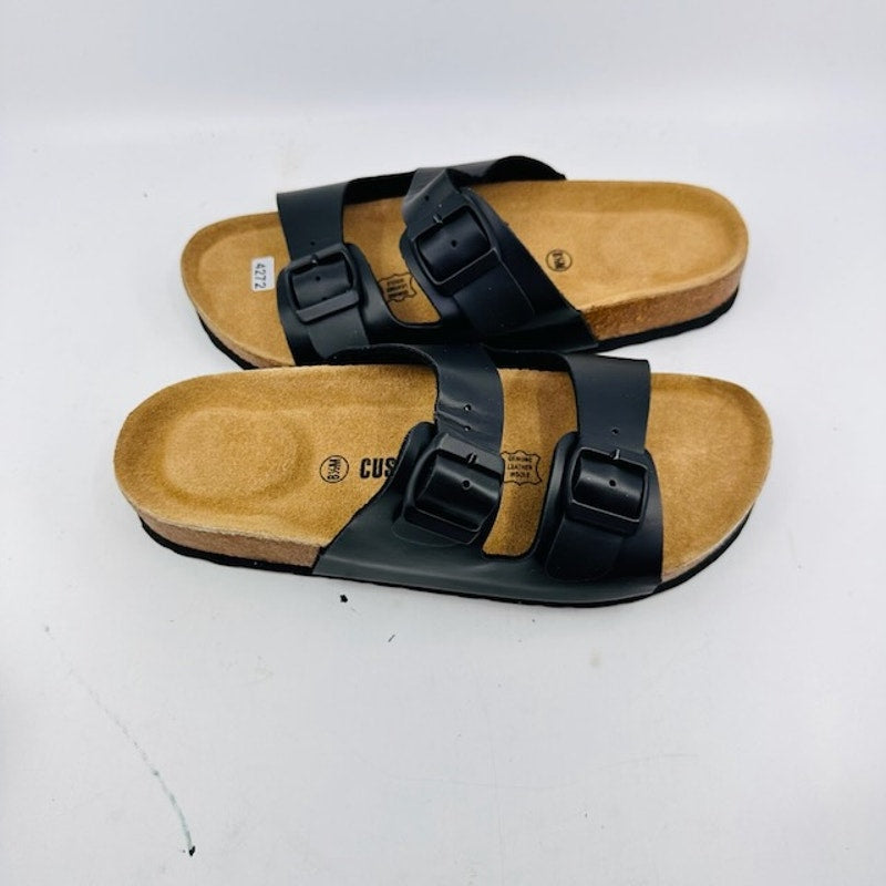 Cushionaire Lane Slide Sandals Suede Insole Faux Leather Black Mens 8.5M