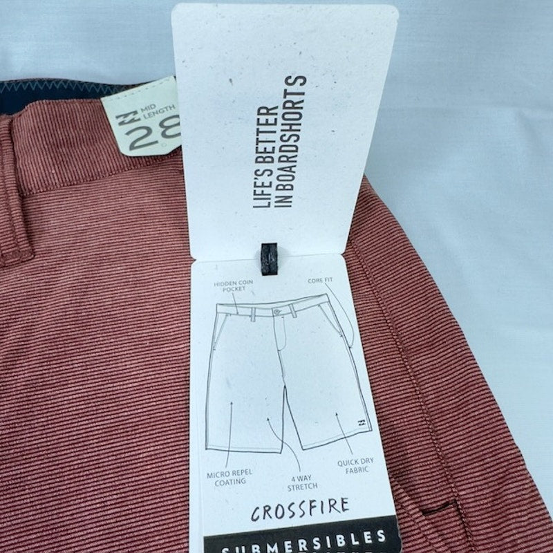 Billabong Crossfire 21" Submersible Shorts Mid Length Flat Front Red Mens 28