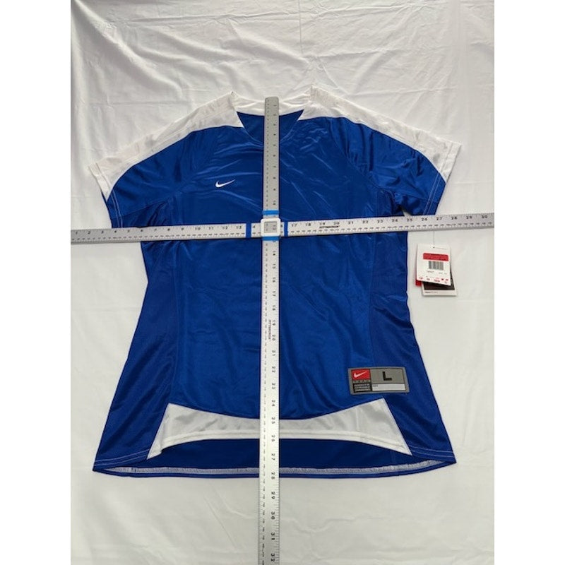 Nike FitDry Soccer Jersey Shirt Short Sleeve V-Neck Blue/White Womens Size L
