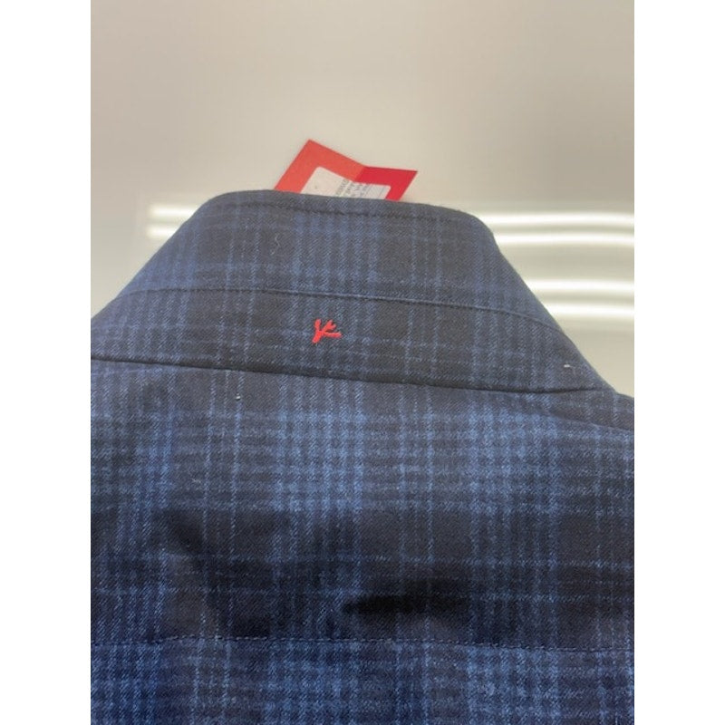 Isaia O'Pallone Quilted Plaid Down Puffer Vest Blue/Black Mens Size 54R
