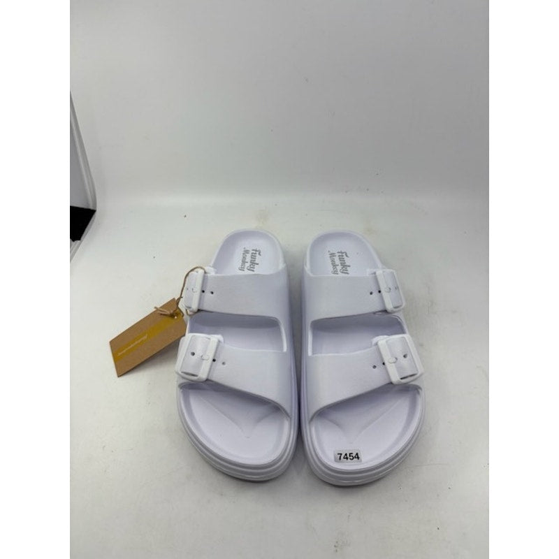 FUNKYMONKEY Comfort Slides Double Buckle EVA Flat Sandals White Womens Sz 7