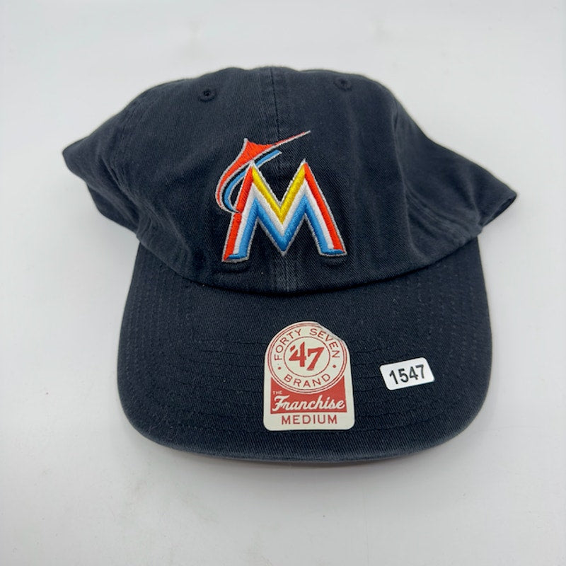 47 Brand Mens Miami Marlins MLB Baseball Cap Team Logo Strap Back Black Size M