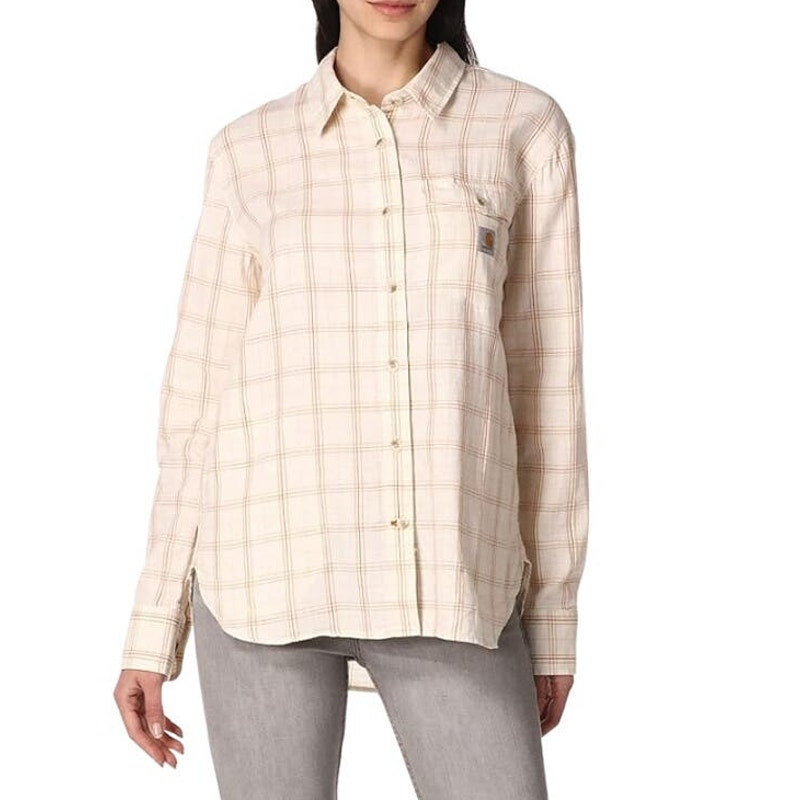 Carhartt Loose Fit Lightweight Button Down Shirt Plaid Natural Womens Size M