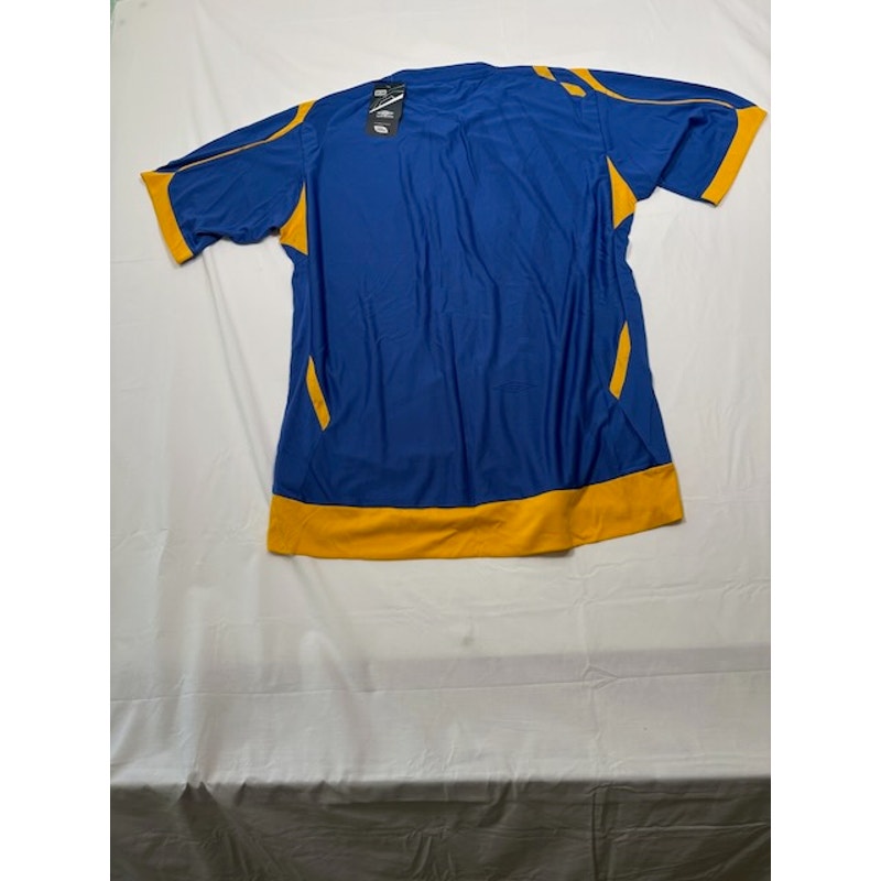 Umbro Soccer Jersey Shirt Short Sleeve V-Neck Royal Blue/Gold Mens Size L
