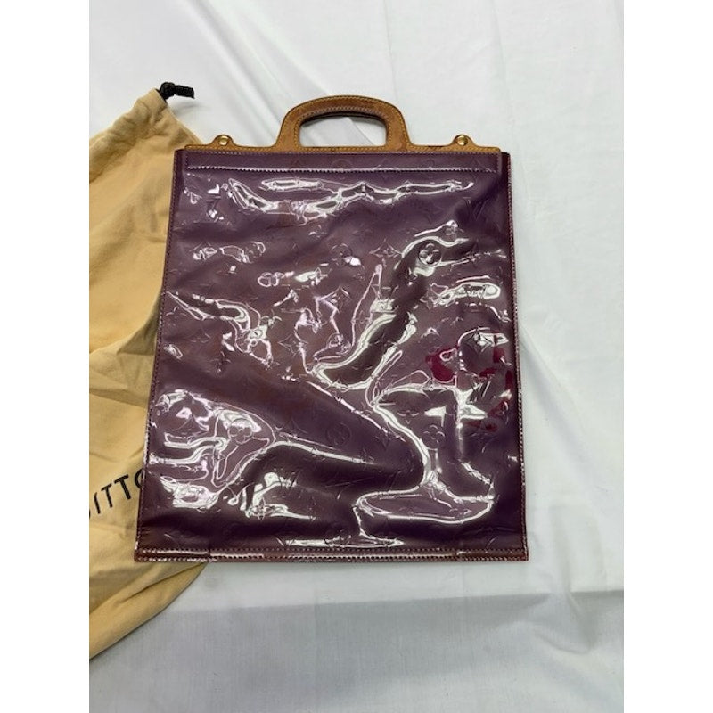 Louis Vuitton Clear Vinyl Hand Bag Leather Handle w/ Dust Bag Authentic Purple