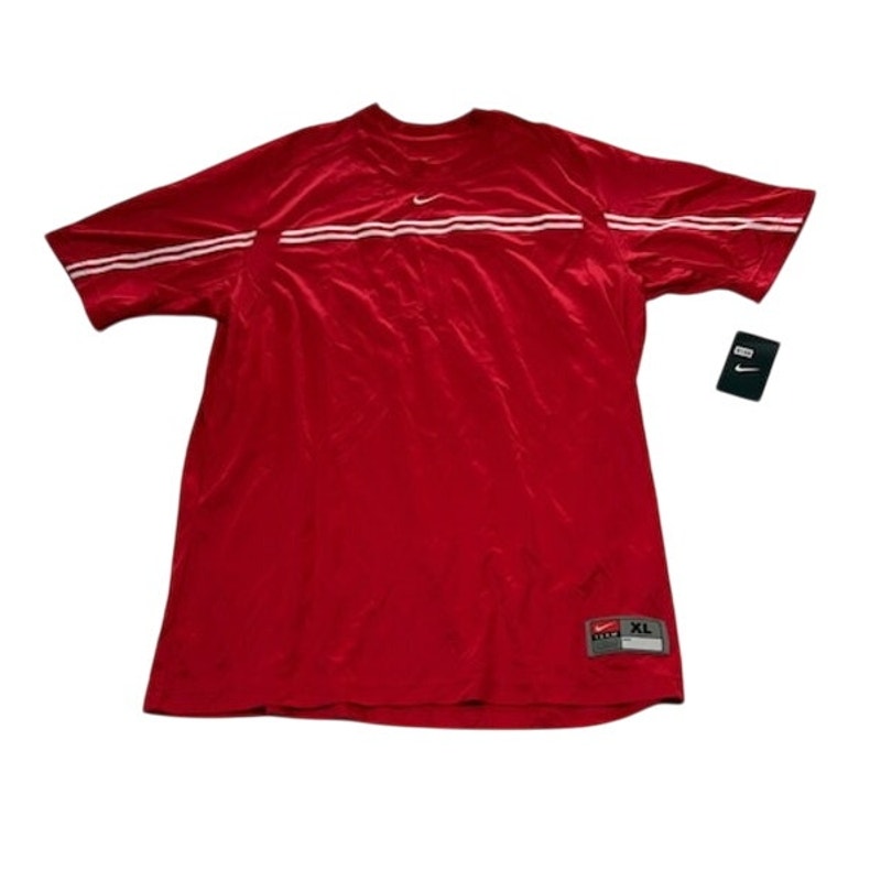Nike Performance Shirt SS Crewneck Center Swoosh Stripe Red/White Mens Sz XL