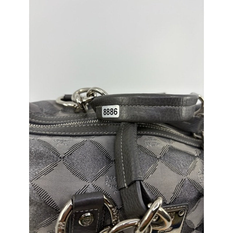 MCM Visetos Boston Bag Satchel Leather-Trimmed Hand Bag Chain Handle Grey Womens