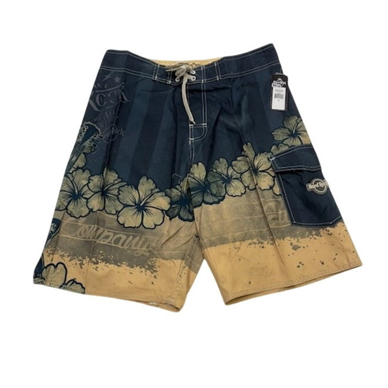 Hard Rock Cafe Hibiscus Citro Boardshorts Surf Swim Floral Blue Mens Size 32