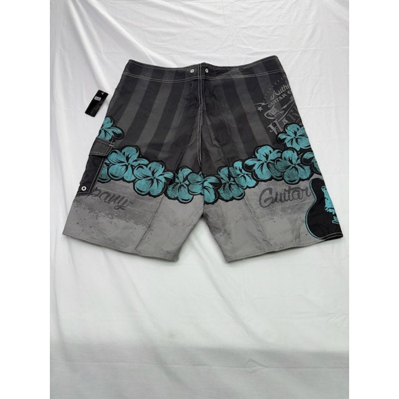 Hard Rock Floral Grit Boardshorts Swim Trunks Gray/Multicolor Mens Size 38
