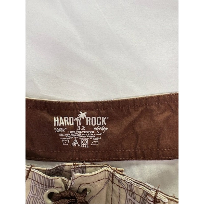 Hard Rock Vintage Surf Pinup Boardshorts Swim Trunks Brown Mens Size 32