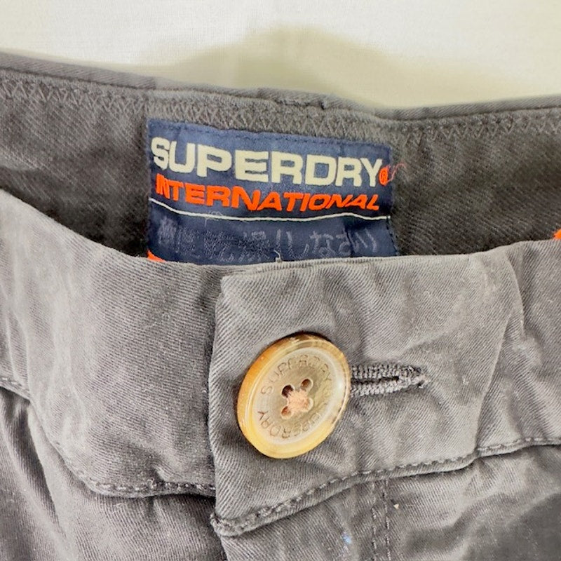 Superdry International Chino Shorts Flat Front Canvas Midnight Navy Mens 38