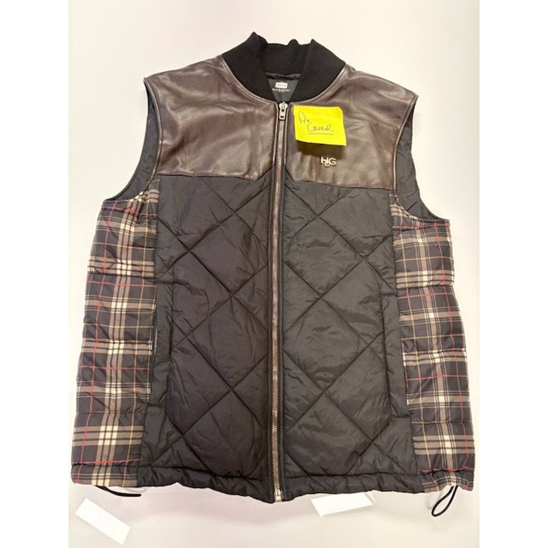 Givenchy Plaid Down Quilted Vest Full-Zip Pockets Black/Multicolor Mens Size 52