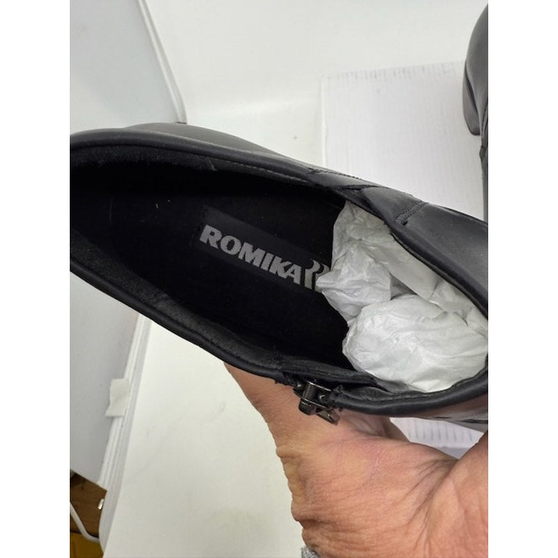 Romika Leather Ankle Loafer Shoes Block Heels Side Zipper Black Womens Size 37