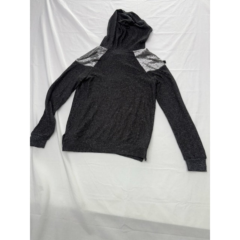 Hippie Rose Velvet Trim Cozy Hoodie Pullover Charcoal Combo Juniors Size XS