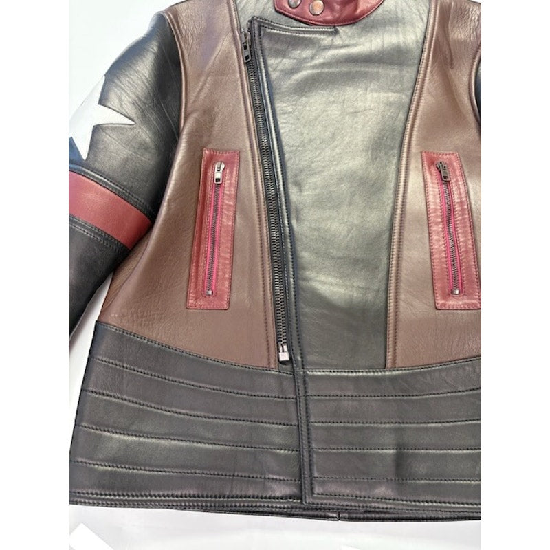 GIVENCHY Star Patch Leather Moto Biker Captain America Jacket Black Mens 48
