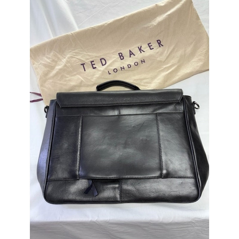 Ted Baker London Leather Briefcase Messenger Bag Laptop Work Satchel Black Mens