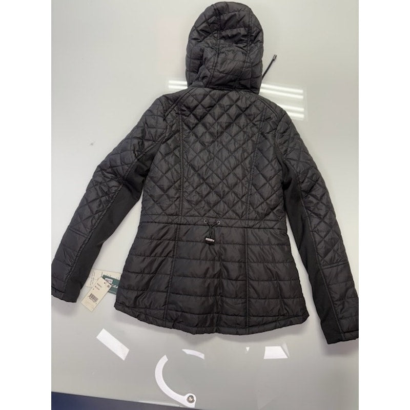 Sebby Hooded Water-Resistant Diamond Quilted Hooded Coat Black Womens Size S