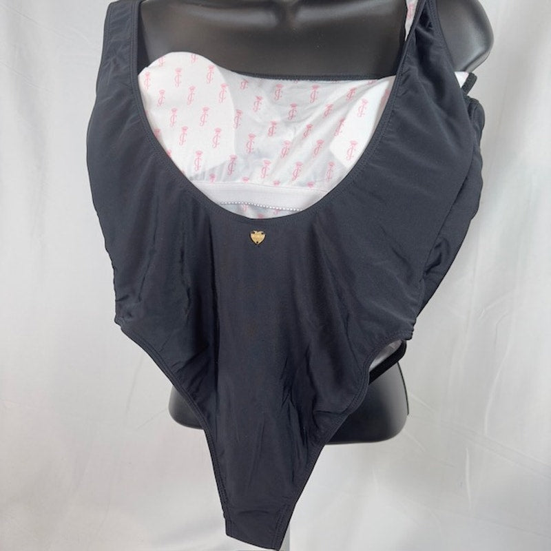 Juicy Couture One Piece Swimsuit Foil Verbiage Logo Scoop Neck Black Women M