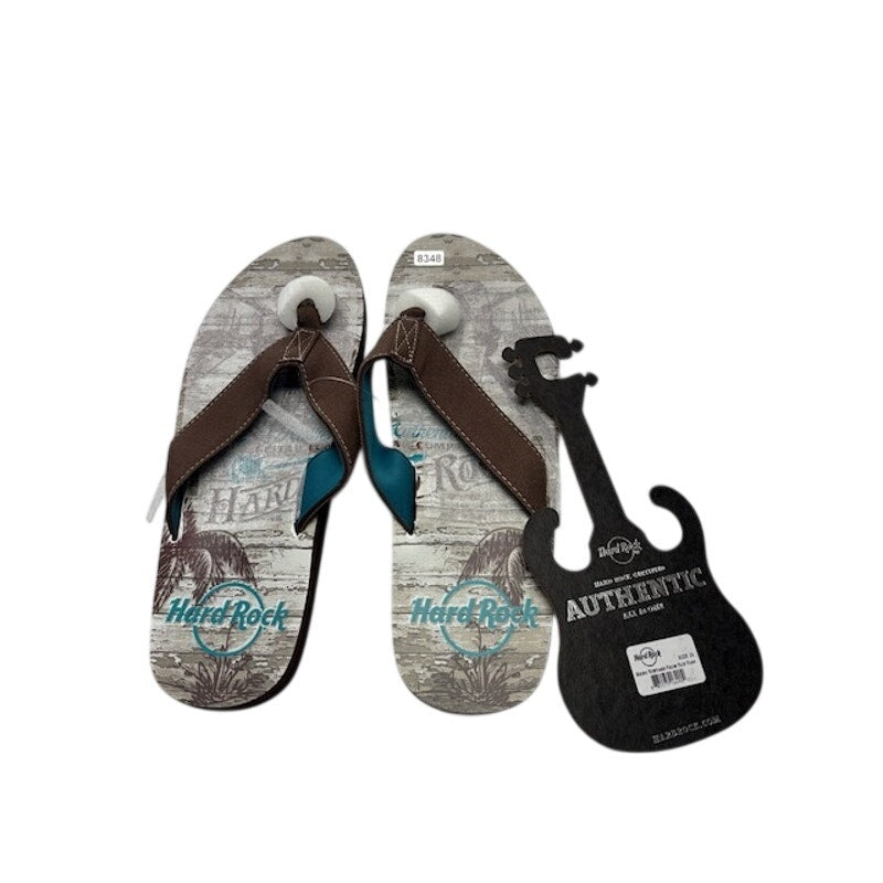 Hard Rock Cafe Flip Flops Vintage Palm Authentic Sandals Brown Mens Size 13