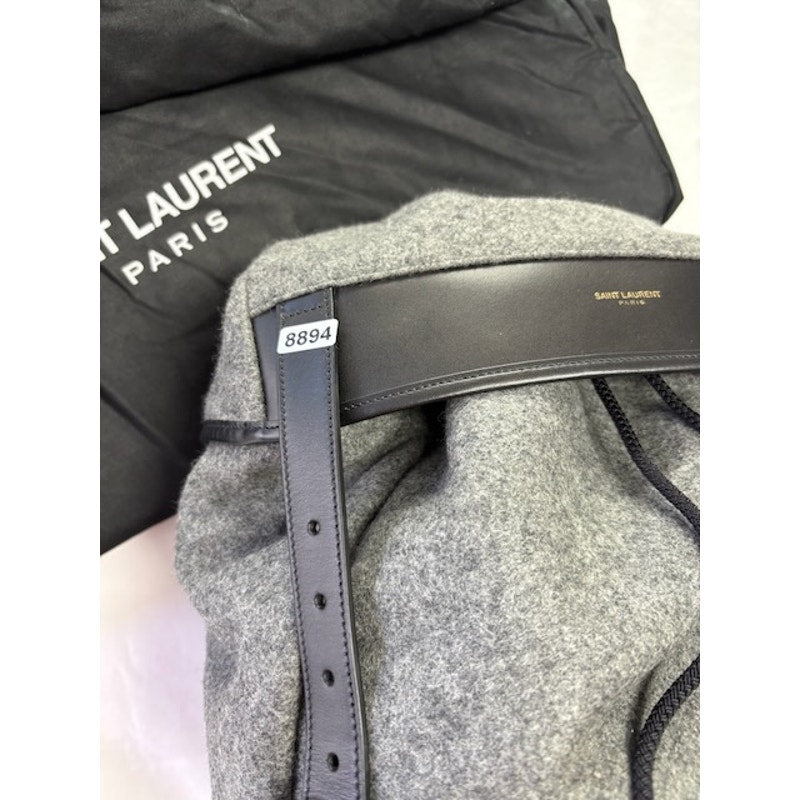 Saint Laurent Paris Leather Trim Wool Backpack Rucksack Drawstring Bag Grey