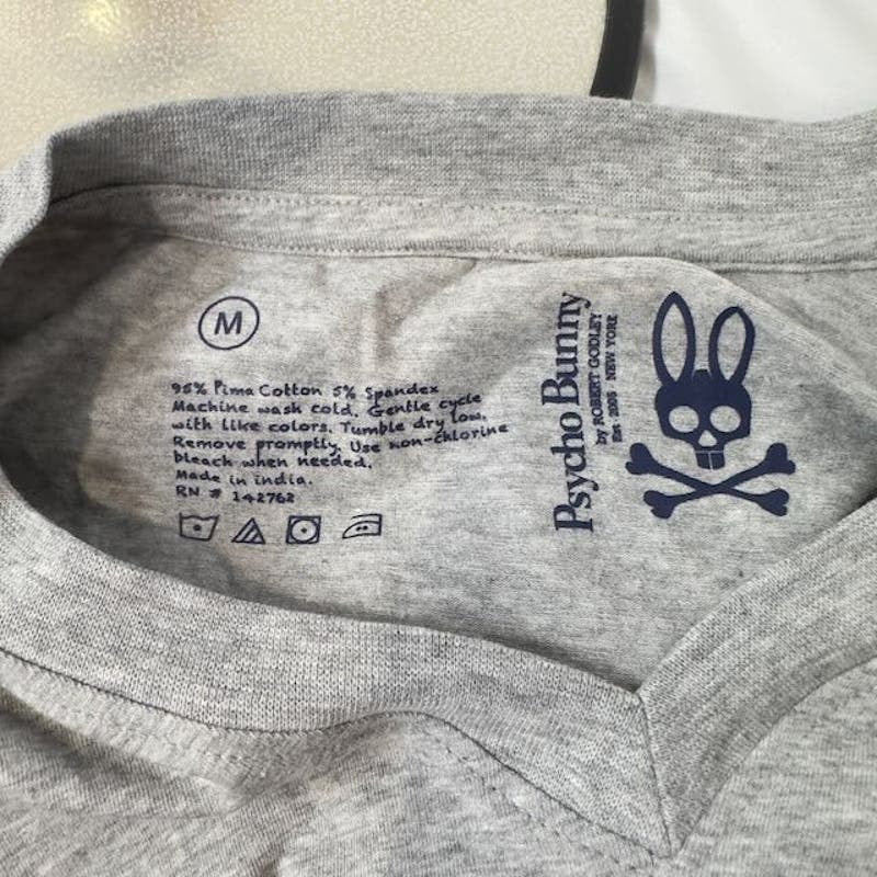 Psycho Bunny Classic V-Neck Short Sleeve T-Shirt Regular Fit Heather Gray Mens M