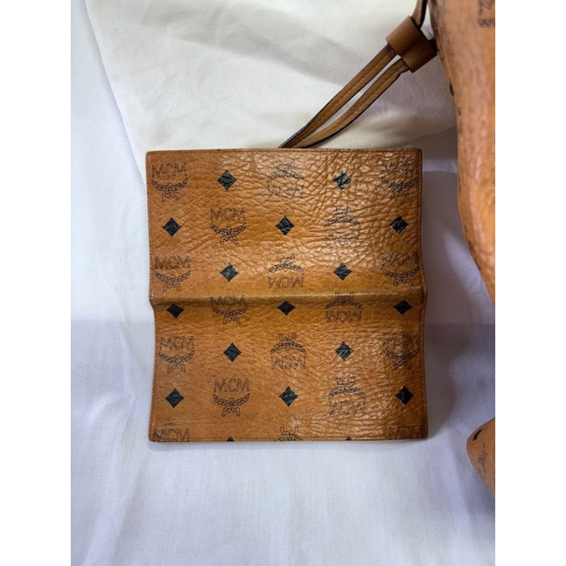 MCM Liz Reversible Visetos Cognac Shopper Tote Bag With Wallet Set Brown Large
