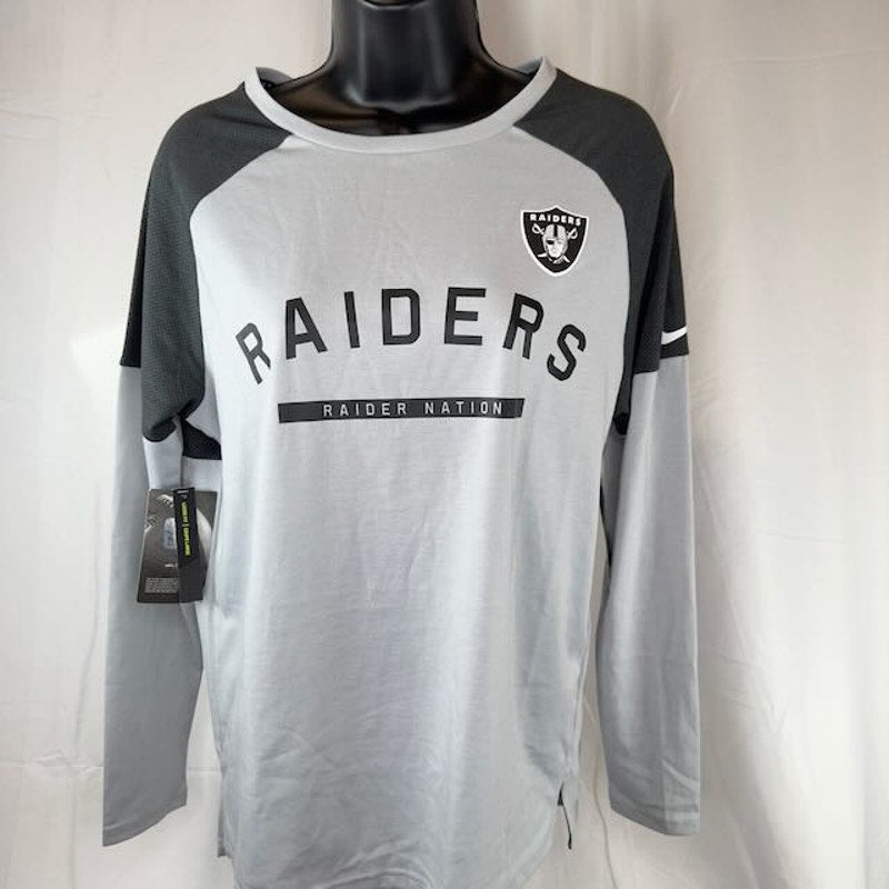 Nike Oakland Raiders Tailgate Long-Sleeve T-Shirt Loose Fit Gray Womens Size S
