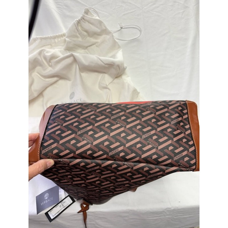 Versace La Greca Medusa Smiley Tote Bag Monogram Canvas Shopper Set Brown