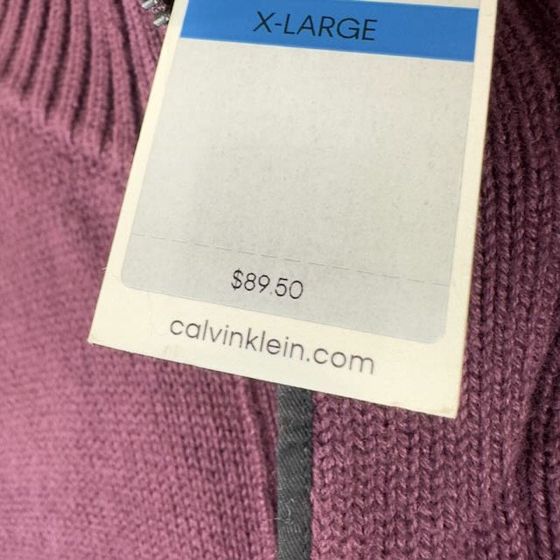 Calvin Klein Quarter-Zip Pullover Sweater Mock Neck Ribbed Burgundy Mens Size XL