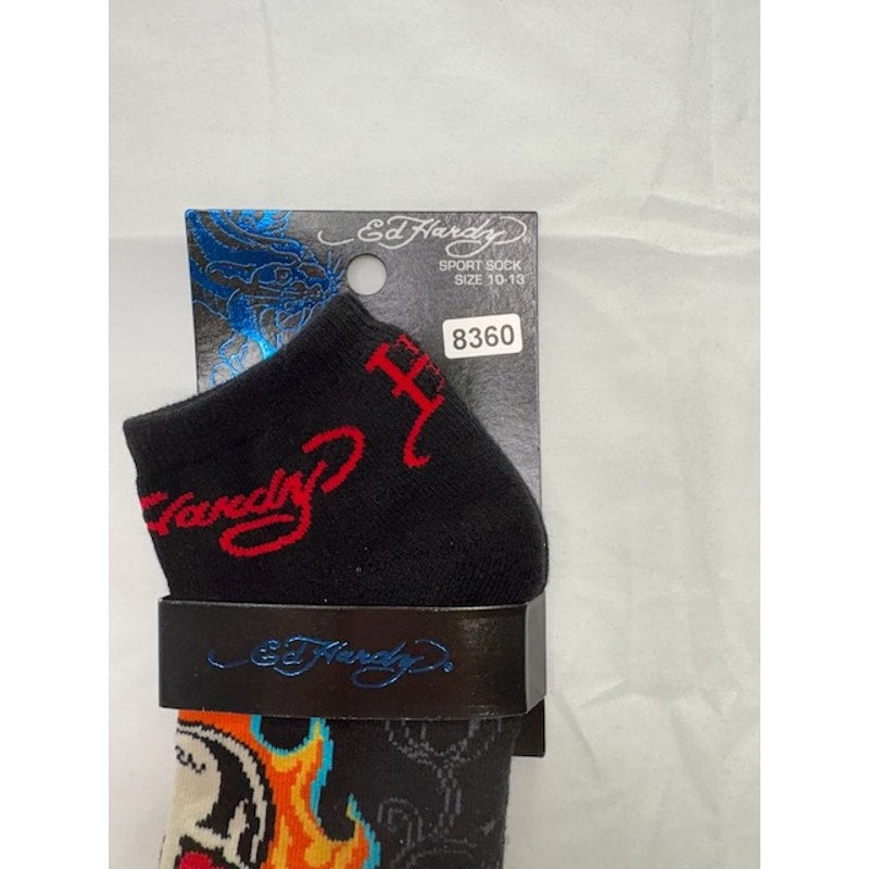 Ed Hardy Sport Socks Skull Flame Tattoo Cotton Blend Black Adult Size 10–13
