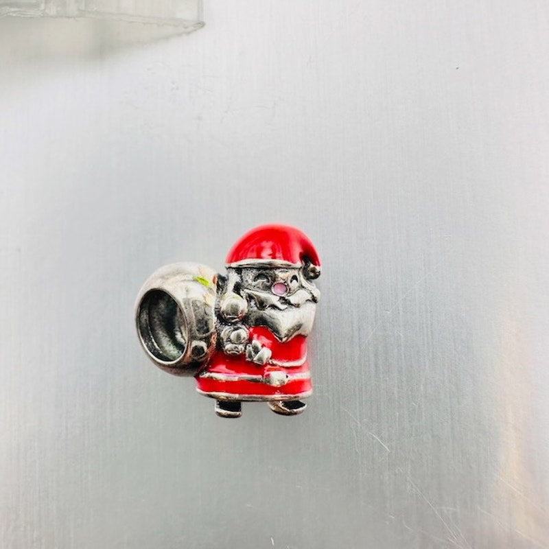 Santa Claus Dangle Charm Pendant 925 Sterling Silver Red