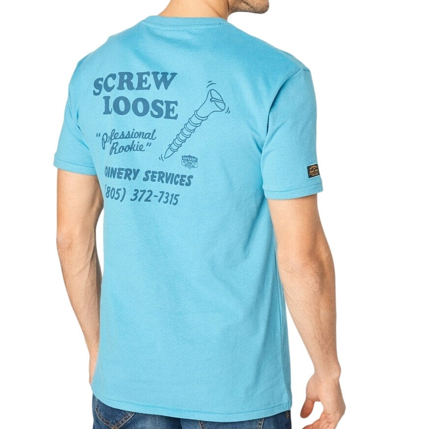 Superdry Workwear Box Fit T-Shirt Short Sleeve Graphic Tee Azure Teal Mens L