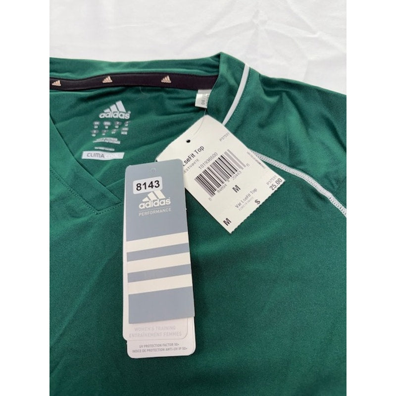 Adidas Varsity Loose Fit Jersey Shirt Short Sleeve V-Neck Forest/White Sz M