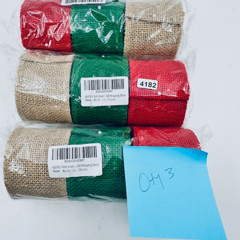Klatie 3 Rolls Burlap Gift Wrapping Decor Holiday Christmas Beige Green Red