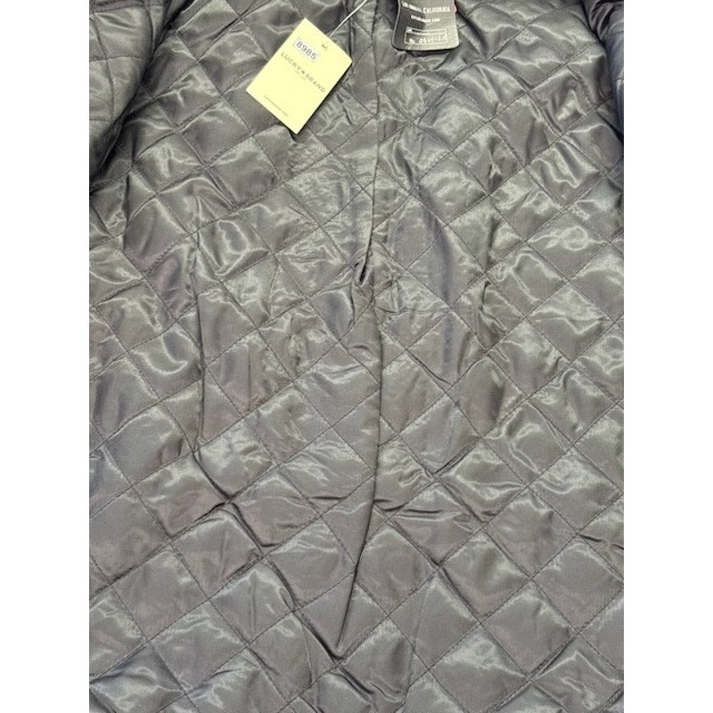 Lucky Brand Moto Jacket Leather Wool Quilted Lined Zip-Up Black Mens Size L