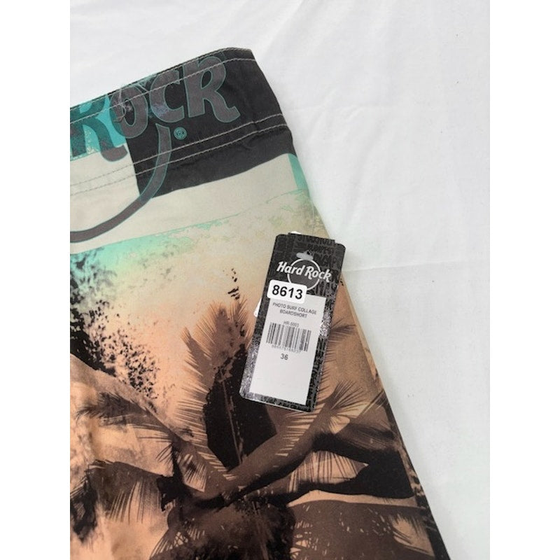 Hard Rock Cafe Photo Surf Collage Swim Boardshorts Multicolor Mens Size 36
