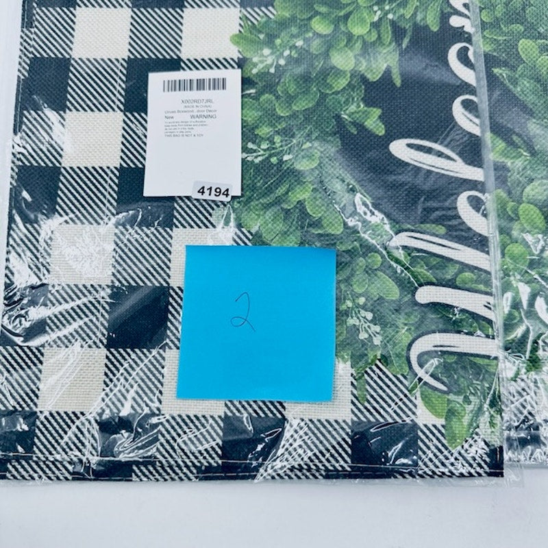 Set Of 2 Unves Boxwood Wreath Winter Welcome Garden Flag Plaid 28"X40"