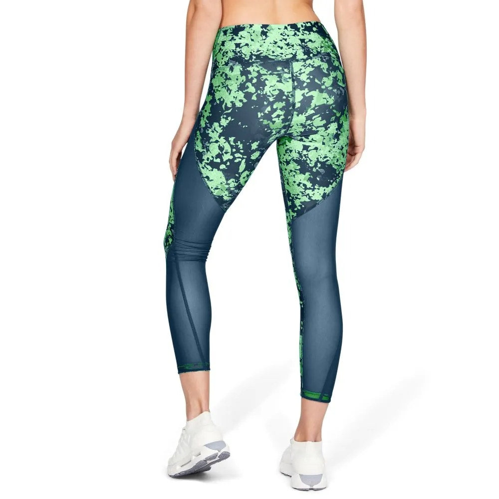 Under Armor Compression Leggings HeatGear Printed Mesh-Inset Green Womens XL