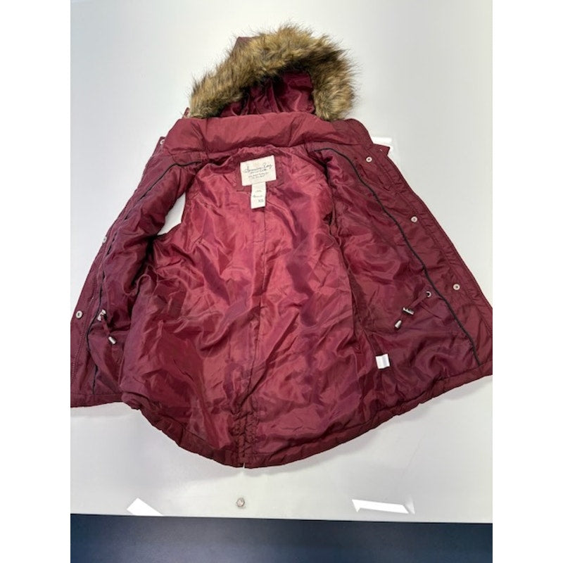 American Rag Cie Puffer Vest Fur Hood Snap Zip-Up Burgundy Womens Size XS