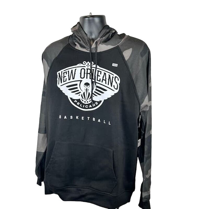 NBA New Orleans Pelicans Hoodie Regular Fit Raglan Camo Sleeve Black Mens Size L