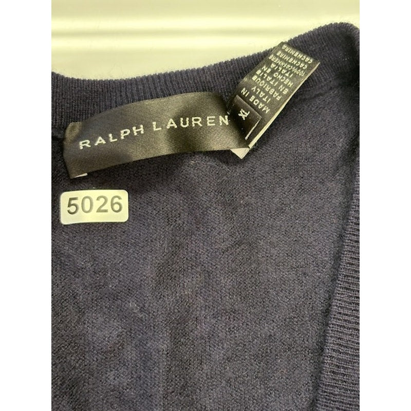 Ralph Lauren V-Neck Sweater Long Sleeves Pullover Cashmere Black Mens Size XL