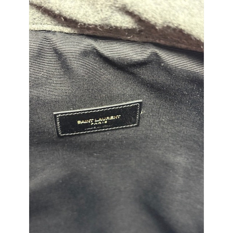 Saint Laurent Paris Leather Trim Wool Backpack Rucksack Drawstring Bag Grey