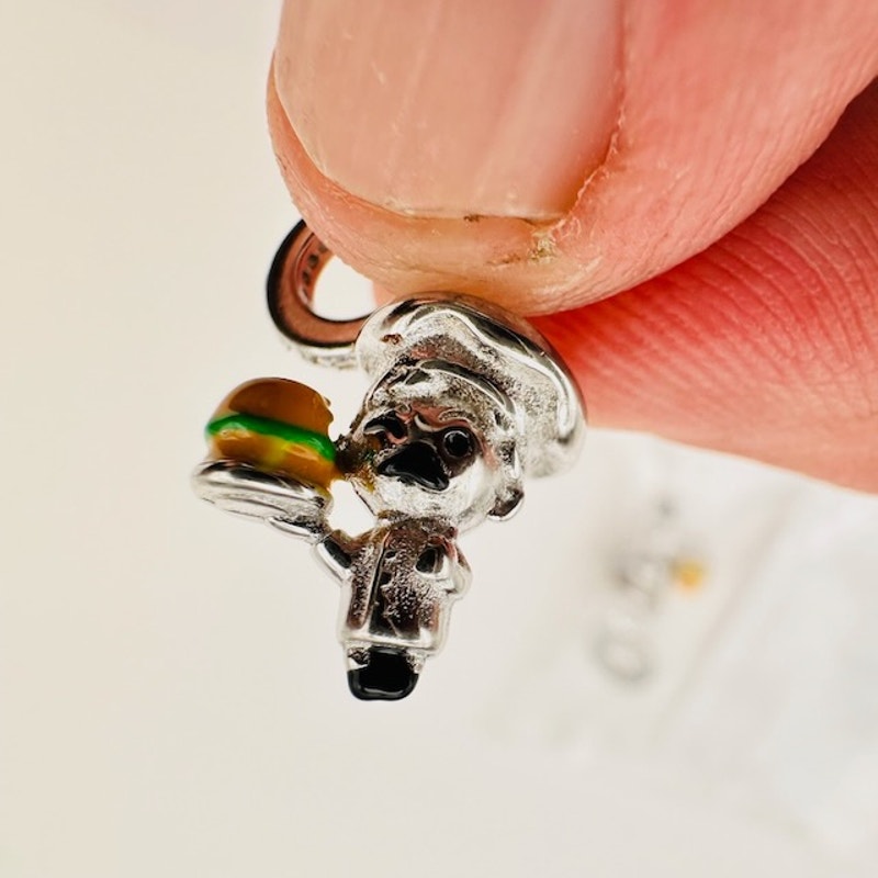Chef with Burger Dangle Charm Pendant 925 Sterling Silver