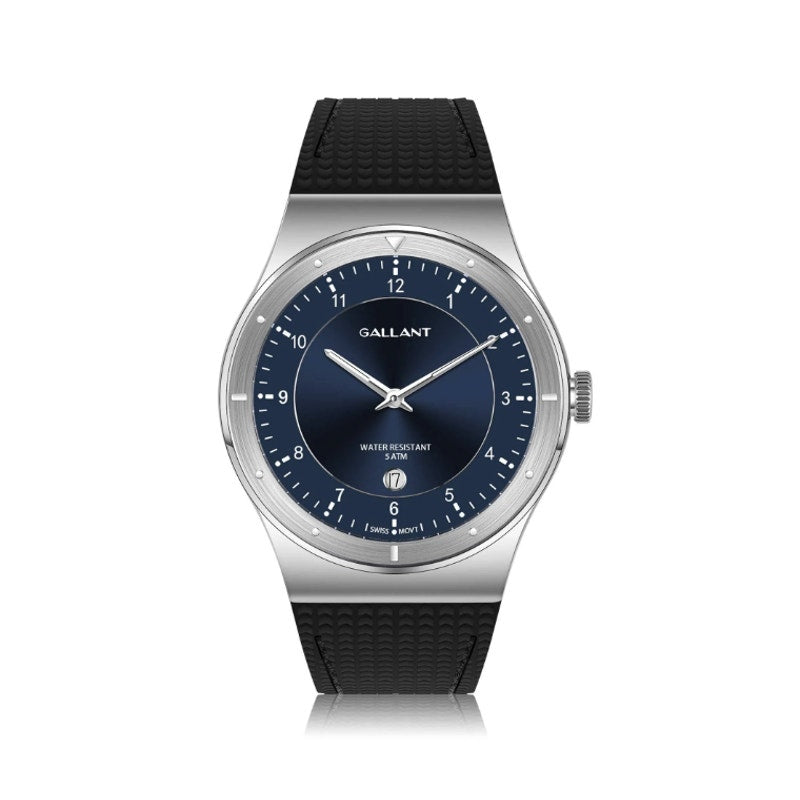 Gallant Wrist Watch Swiss Quartz Stainless Steel Blue Black Silver Mens OS