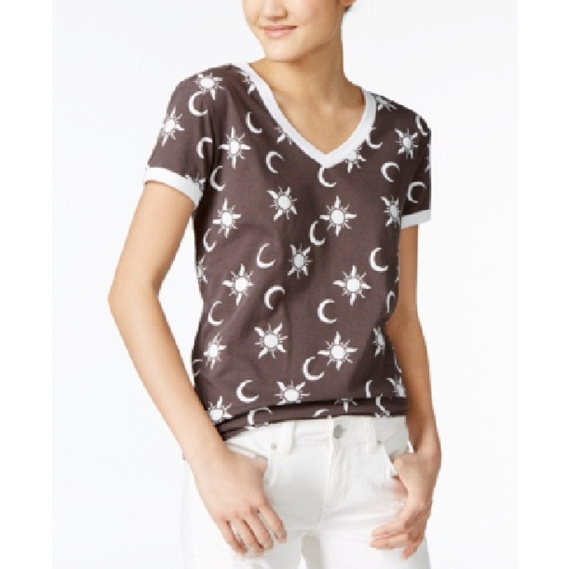 Doe Mighty Fine Sun and Moon Graphic T-Shirt Vintage Black White Juniors XS