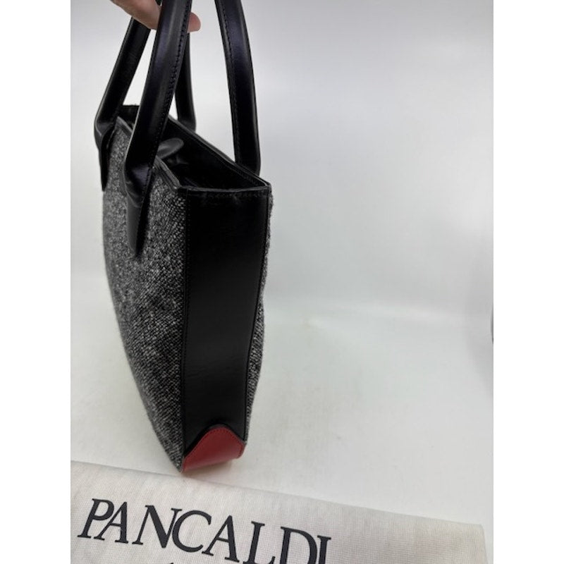Pancaldi 1888 Tweed Leather Tote Bag Italy Top Handle Shoulder Strap Gray Black