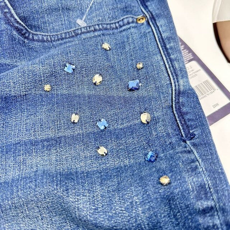 NYDJ Ami Skinny Ankle Jeans Embellished Beaded Denim Pioneer Wash Womens 20W