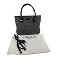 Pancaldi 1888 Tweed Leather Tote Bag Italy Top Handle Shoulder Strap Gray Black