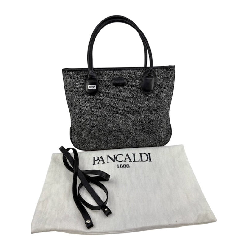 Pancaldi 1888 Tweed Leather Tote Bag Italy Top Handle Shoulder Strap Gray Black