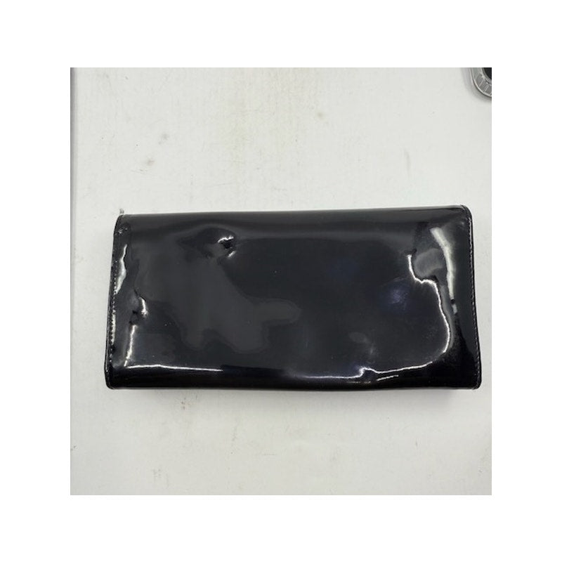 Versace Bifold Clutch Long Wallet Snap Closure Patent Leather Black Womens